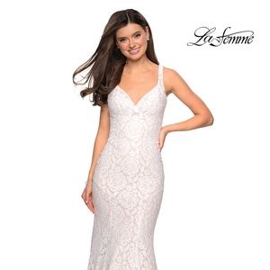 La Femme White Mermaid Dress Style #27623